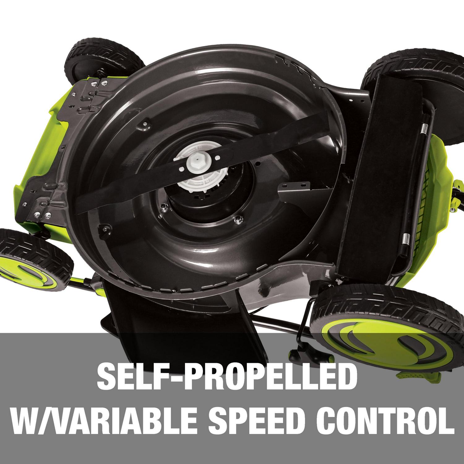 Sun Joe 48V Cordless Self-Propelled Lawn Mower, 20′′ Cutting Width, 2 x 4.0-Ah Batteries, 7-Position Height Adjustment