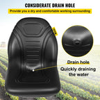 VEVOR Yamaha High-Back Tractor Seat, Black Vinyl, Universal Fit for Mowers & Forklifts, Drain Hole, Easy Install