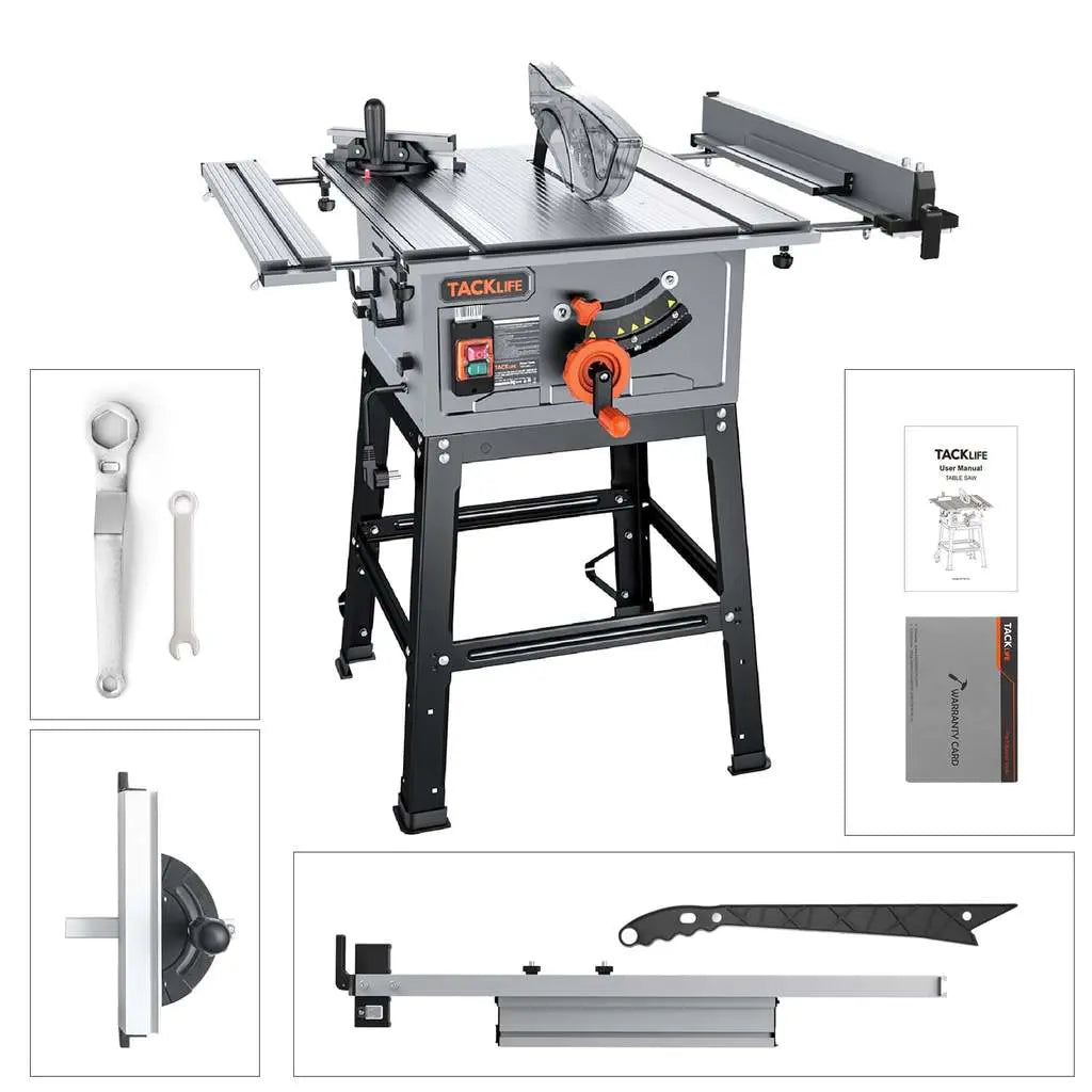 TACKLIFE Table Saw, 10 Inch, 15-Amp 24T Blade 4800 RPM 45oBevel Cutting MTS01A