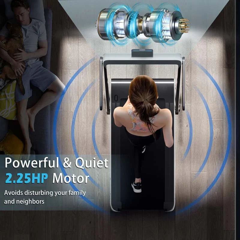2.5HP 2-in-1 Folding Under Desk Treadmill with Speaker APP Remote Control, Portable Walking Jogging Machine for Home Gym Office