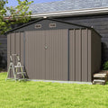 Patiowell 10×10 ft Metal Outdoor Storage Shed, Sloping Roof, Double Lockable Doors, Coffee Brown
