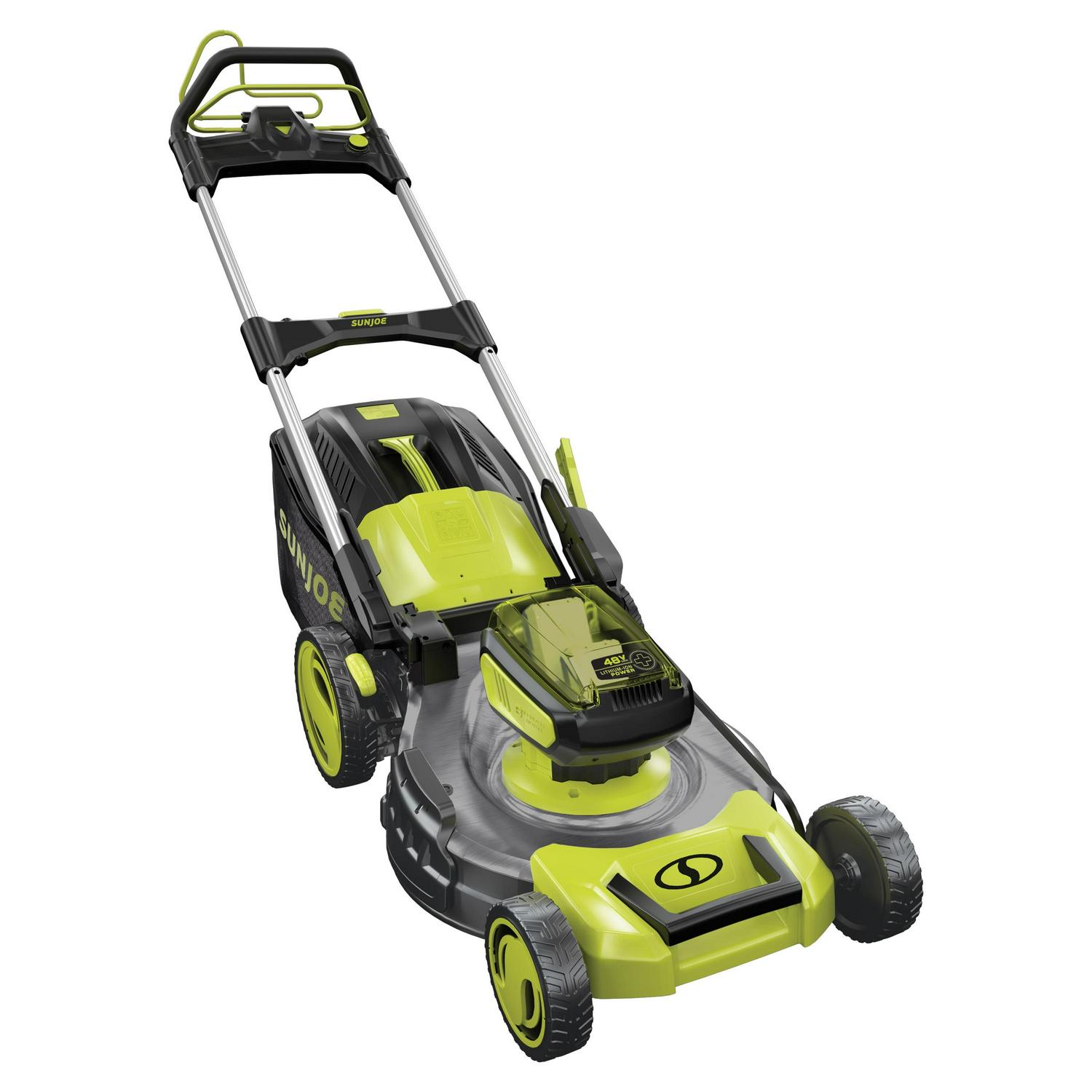 Sun Joe 48V Cordless Self-Propelled Lawn Mower, 20′′ Cutting Width, 2 x 4.0-Ah Batteries, 7-Position Height Adjustment