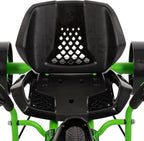 20-inch drift tricycle, with smooth lines and comfortable design, adjustable seat, sturdy steel frame, easy to operate, suitable for children over 8 years old, equipped with LED lighting and foot brakes, available in green and black colors.