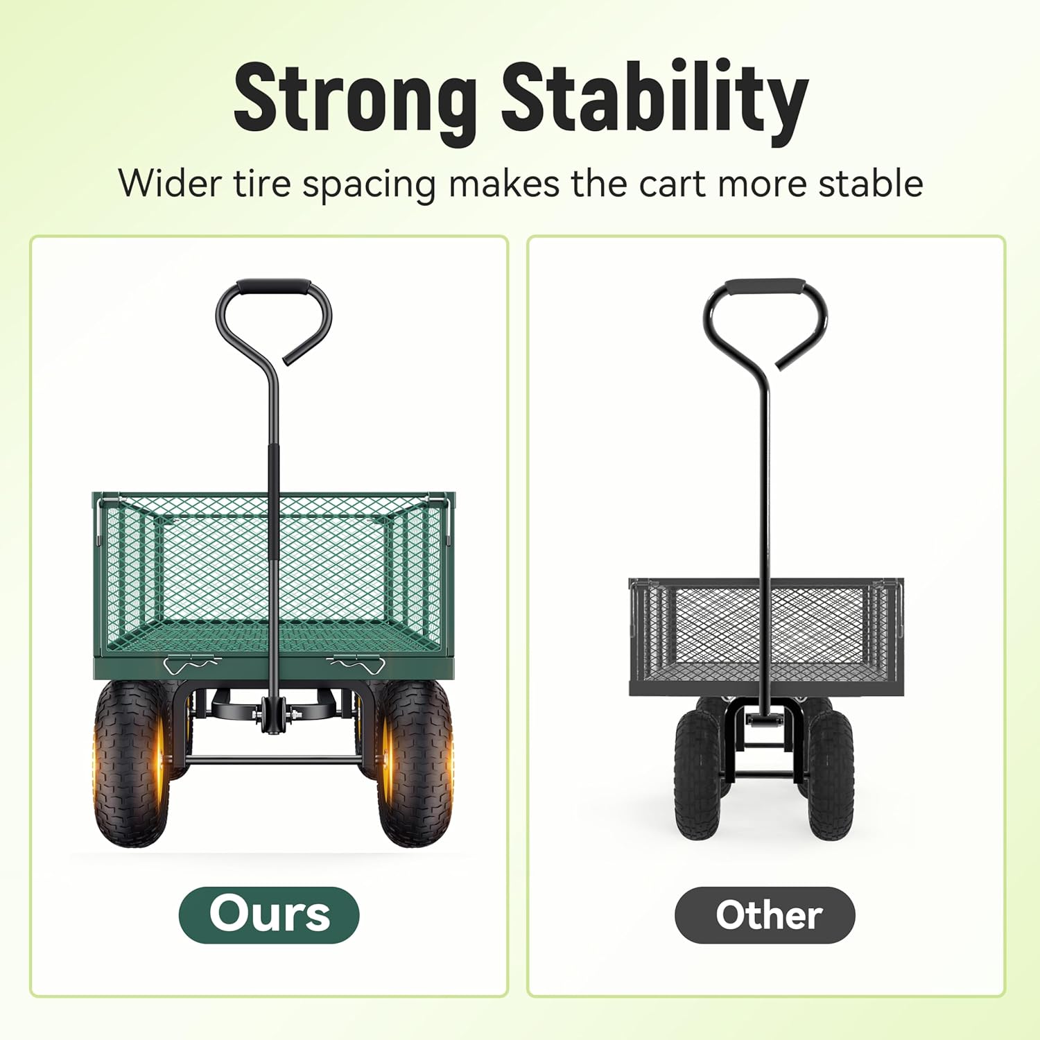 Steel Garden Cart, 2-in-1 1400 lbs Heavy Duty Utility Wagon, with Removable Mesh Sides to Convert into Flatbed, 240° U-Turn 13" Pneumatic Tires Garden Wagon for Farm Yard Lawn Garden Camping