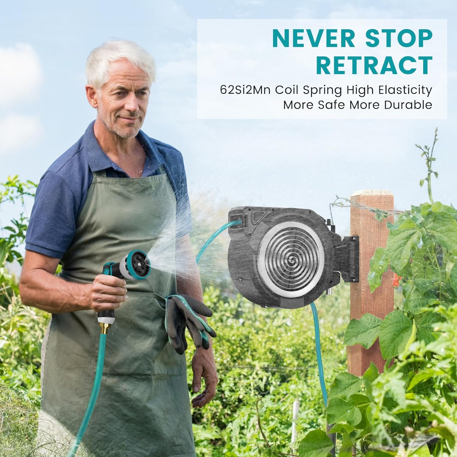 AYURA Retractable Garden Hose Reel, Any Length Lock, Slow Auto-Rewind, 10 Pattern Nozzle