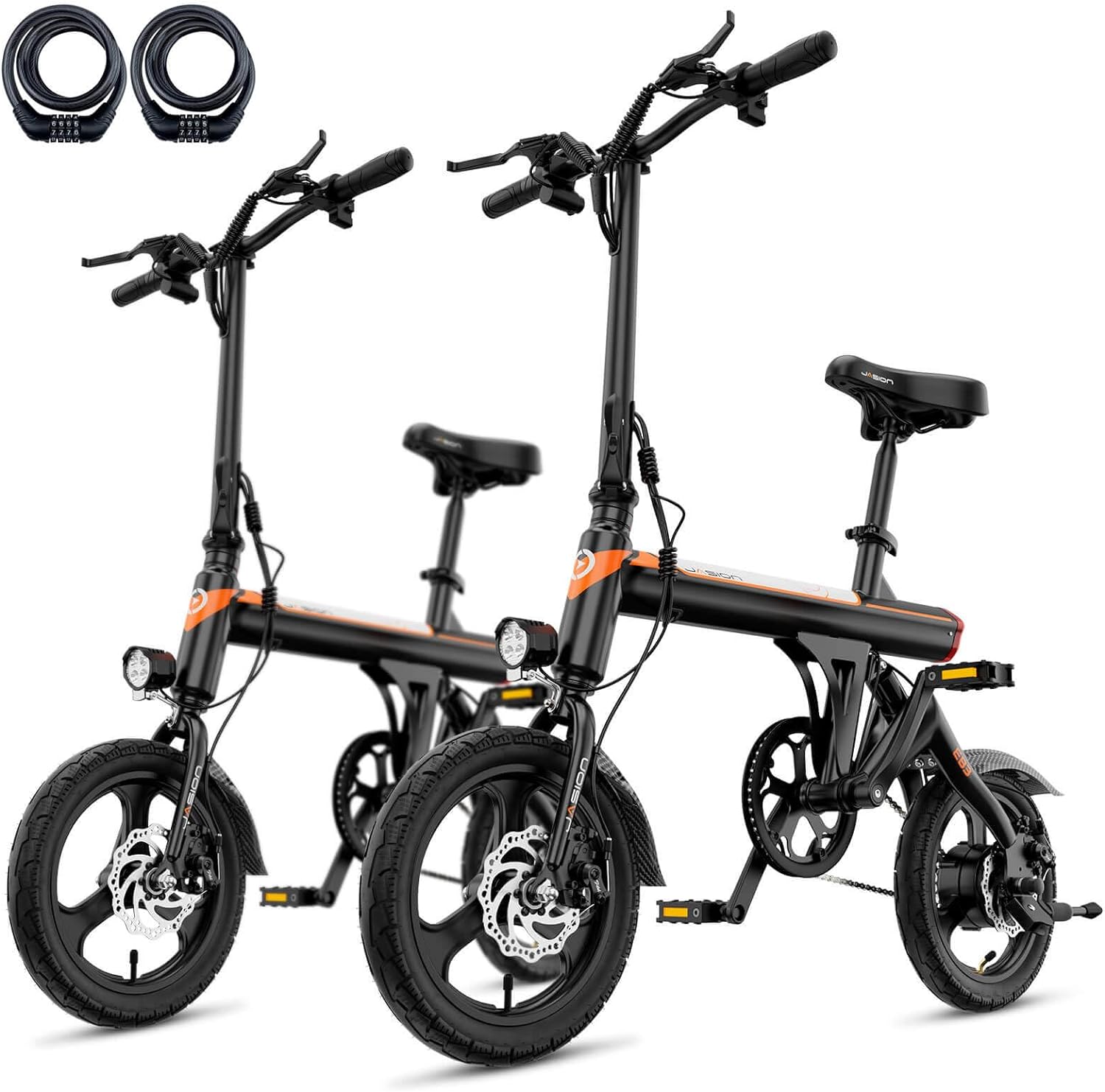 Jasion EB3 Electric Bike Adults 21mph, 500W Peak Motor, 270Wh Battery, Rear Suspension, 3 Levels Assist, 14" Folding Ebike for Adults and Teens, Complies to UL2849