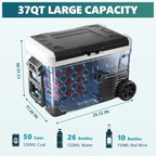 EUHOMY 12 Volt Refrigerator, 37QT(35L) Electric Cooler, Portable Freezer 12V/24V DC 110-240V AC, 12V Fridge -4��~68��, 12V Cooler with Wheels & 2 Baskets for Travel, Truck, Boat, Camping