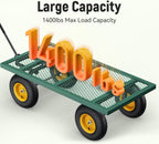 Steel Garden Cart, 2-in-1 1400 lbs Heavy Duty Utility Wagon, with Removable Mesh Sides to Convert into Flatbed, 240° U-Turn 13" Pneumatic Tires Garden Wagon for Farm Yard Lawn Garden Camping