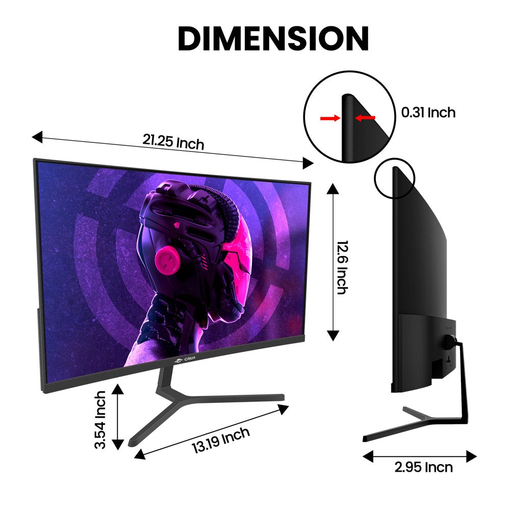 CRUA 24′′ Curved Gaming Monitor, FHD 1080P, 180Hz, VA Panel, AMD FreeSync, Low Blue Light, HDMI/DP Ports, Black