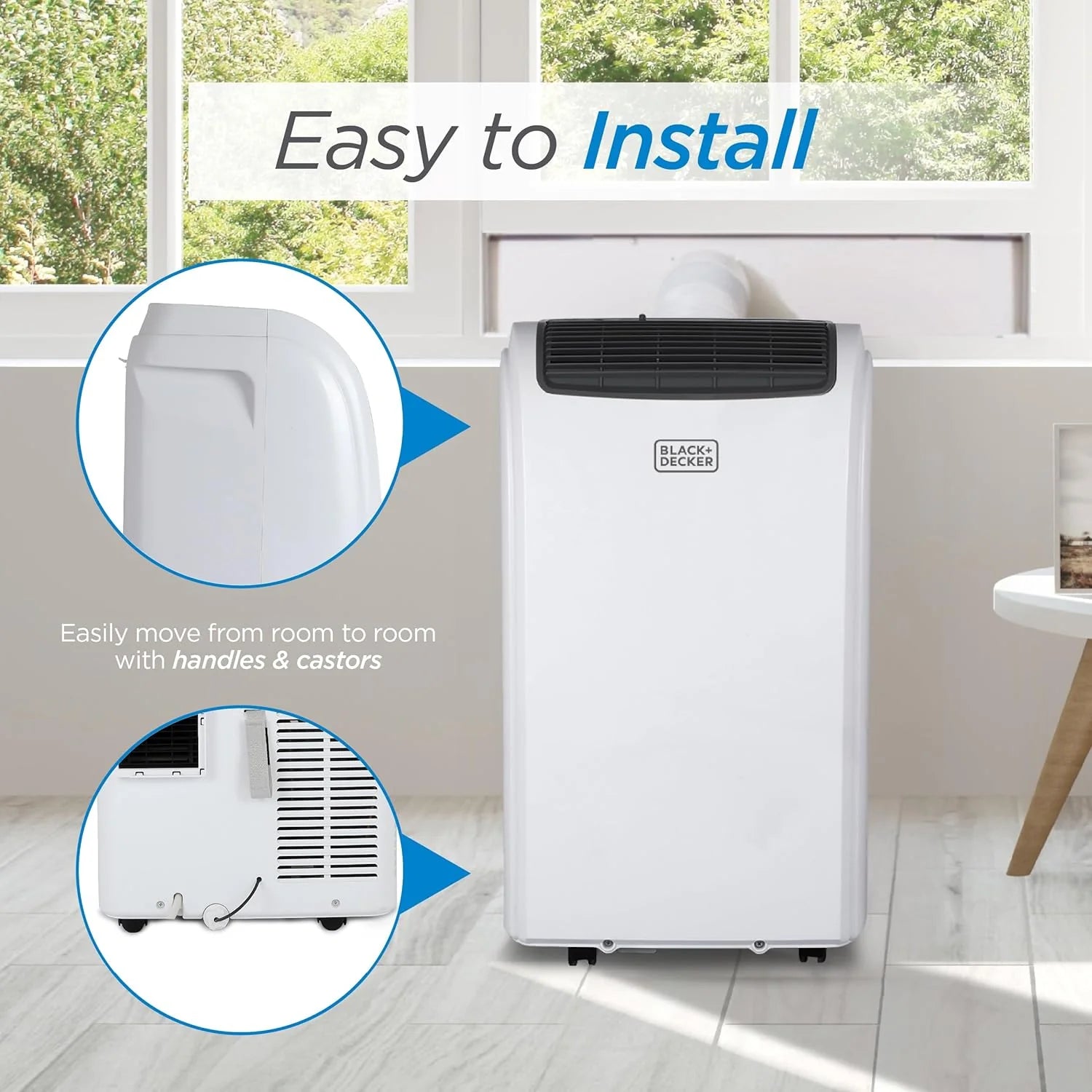 BLACK+DECKER 10,000 BTU Portable Air Conditioner for Rooms up to 450 Sq. Ft. with Remote – White