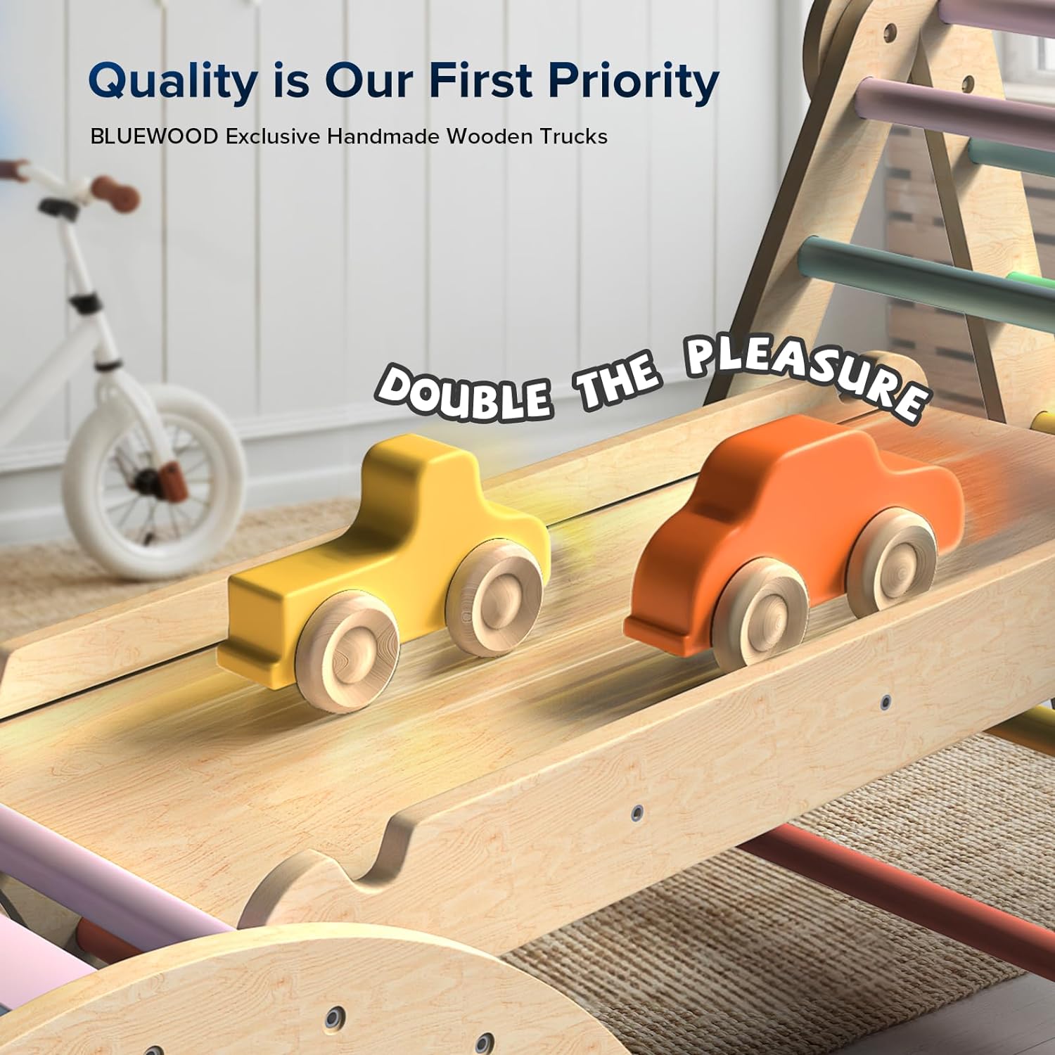 Pikler Triangle Set 7in1 Foldable Baby Climbing Toys Wooden Montessori Climbing Set with Arch&Ramp&Ladder Baby Climber Indoor Jungle Gyms for Toddlers Montessori Toys - Rainbow