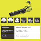 RYOBI 40V Borstelloos 20 inch. Walk Behind Zelfrijdende Maaier/Grastrimmer/Bladblazer met (2) Accu's en (2) Opladers