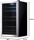 Beverage Refrigerator Cooler | 126 Cans Free Standing with Right Hinge Glass Door | Mini Fridge Beverage Organizer Perfect For Beer, Wine, Soda, And Cooler Drinks