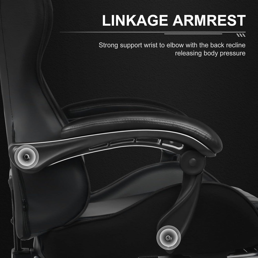 GTPLAYER Gaming Chair, Computer Chair with Footrest and Lumbar Support, Height Adjustable Game Chair with 360  -Swivel Seat and Headrest and for Office or Gaming (White)