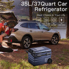 Portable 12V Car Refrigerator Freezer, 37 Qt, Dual Zone, App Control, for Camping & Travel, Dark Blue/Black
