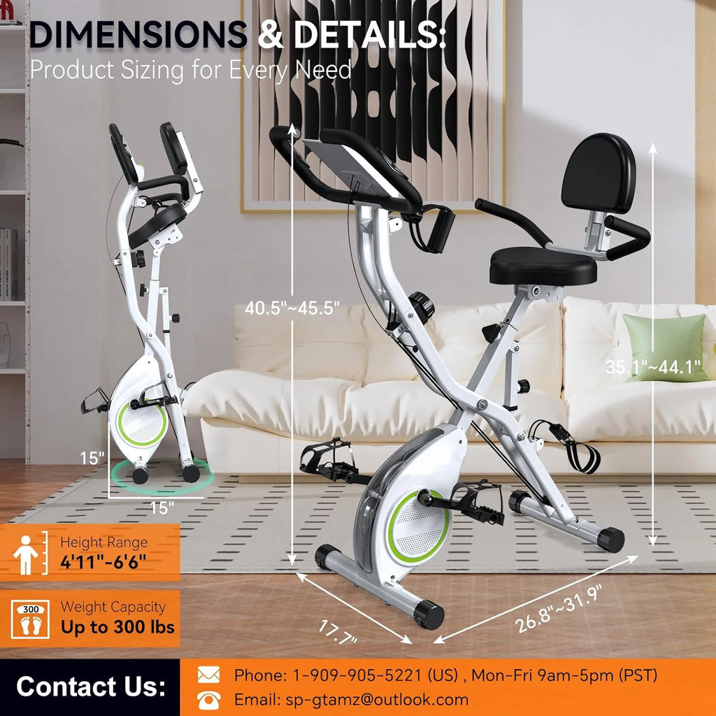 Foldable Exercise Bike Stationary Bikes for Home, 5 IN 1 Indoor Workout Bike, Cycling Bike with 16-Level Quiet Magnetic Resistance, 6.6 LBS Flywheel and 300LBS Capacity, 2025 Designed 817 X-bike