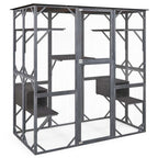 71" Tall Large Cat House Outdoor Catio Kitty Enclosure, Walk-in Cat Kennel Condo, Wooden Cat Cage Playpen with 7 Platforms