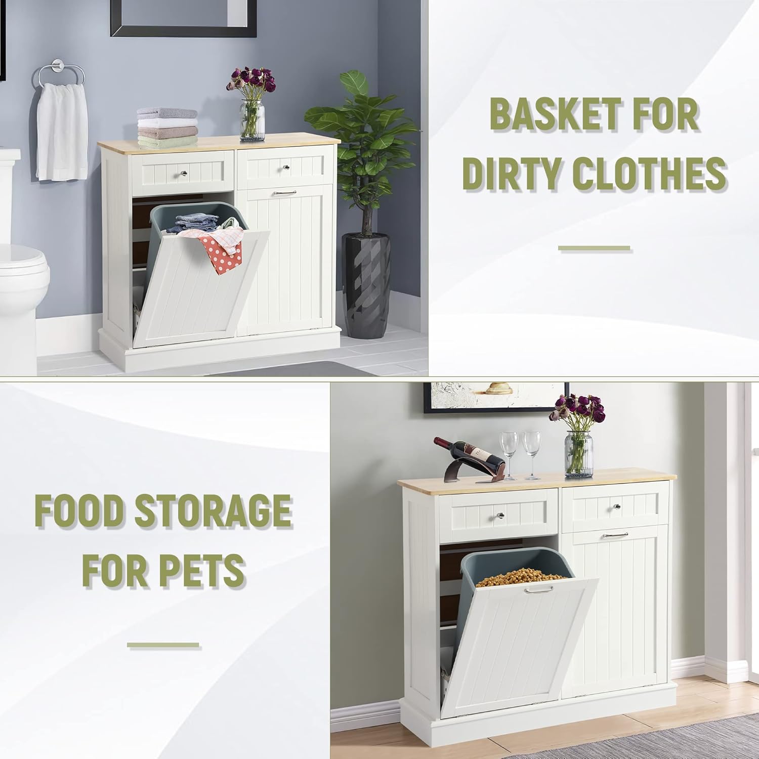 LOUVIXA Tilt Out Trash Can Cabinet with Double Hidden Trash Can Holder
