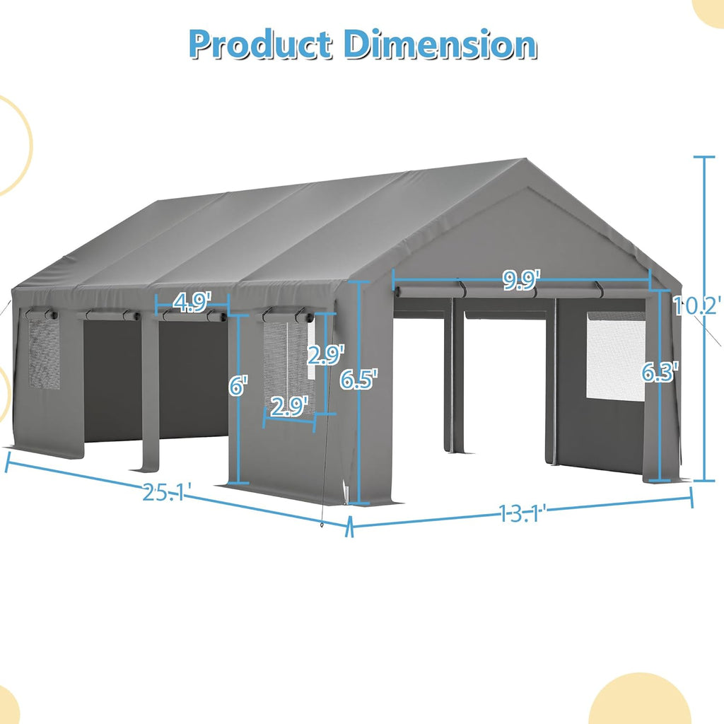 Thanaddo Heavy Duty Car Port with Roll-up Sidewall and Ventilated Windows
