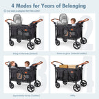 Wagon Stroller for 4 Kids, All-Terrain Wagon for Toddler with Canopy, Parent Organizer, Shoulder Bag, Adjustable Handlebar, Phone Holder, High Seat & 5 Point Harness, Ultimate Quad (Black)