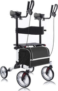 BEYOUR WALKER Upright Rollator Walker, 10′′ Wheels, Adjustable Armrest, Folding Design, White – Mobility Aid for Seniors