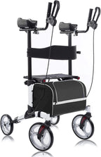 BEYOUR WALKER Upright Rollator Walker, 10′′ Wheels, Adjustable Armrest, Folding Design, White – Mobility Aid for Seniors