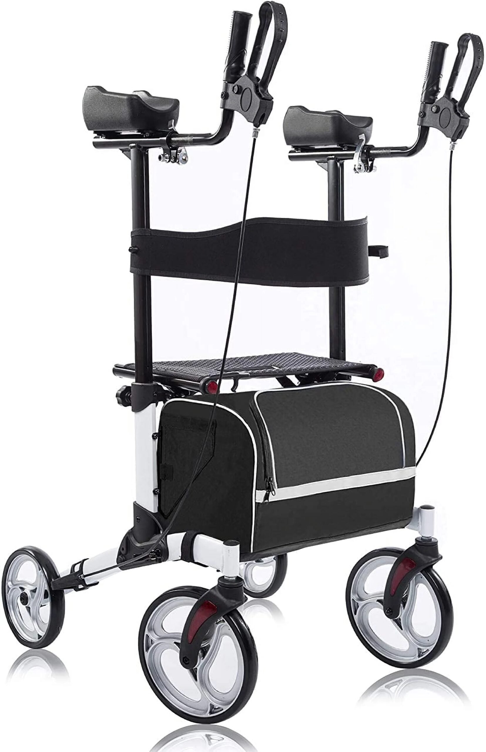 BEYOUR WALKER Upright Rollator Walker, 10′′ Wheels, Adjustable Armrest, Folding Design, White – Mobility Aid for Seniors