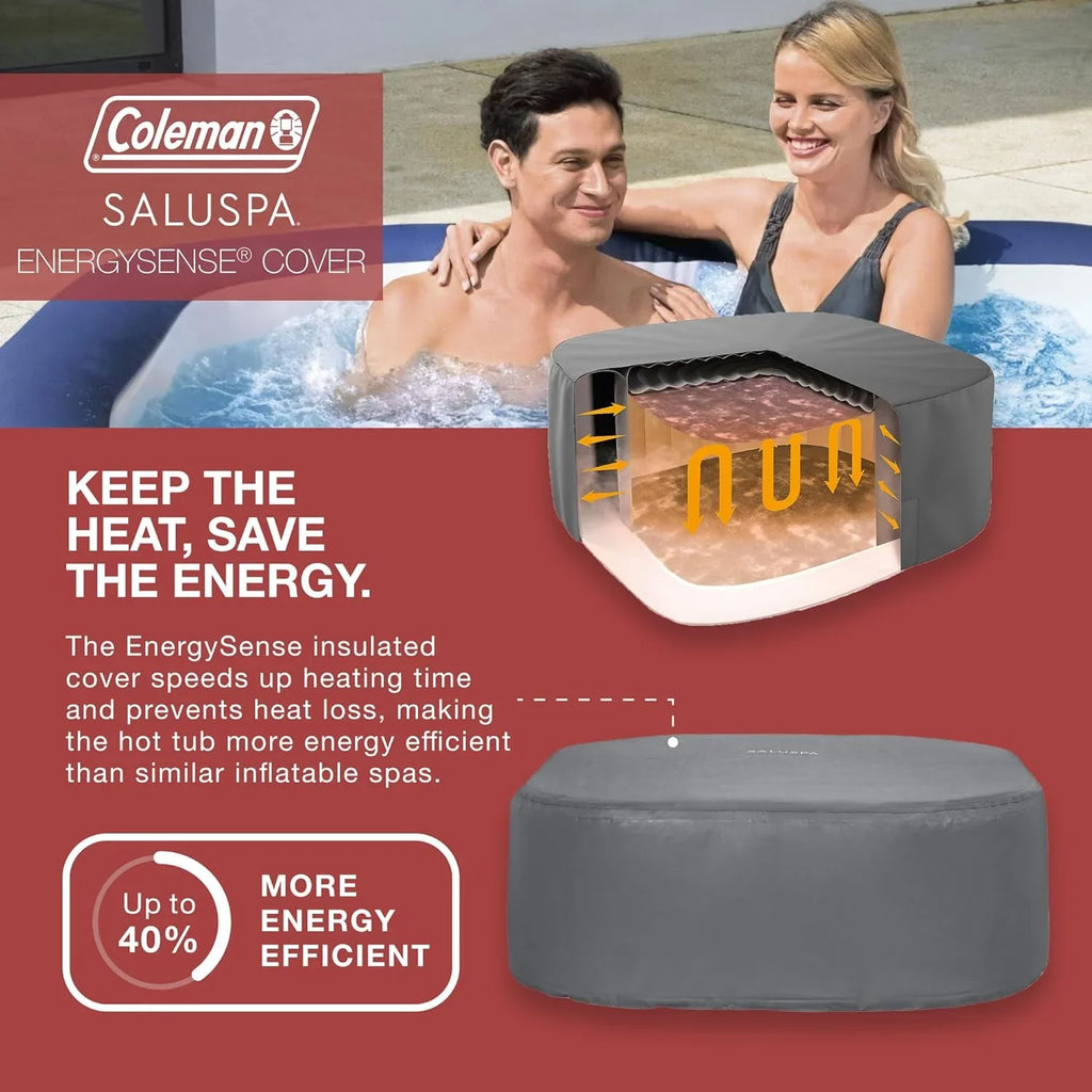4 to 6 Person Inflatable Hot Tub Square Portable Outdoor Spa with 114 Soothing AirJets and Insulated Cover, Gray-Coleman