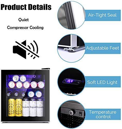 Antarctic Star Mini Fridge Cooler – 60 Can Beverage Refrigerator Glass Door for Beer Soda or Wine – Glass Door Small Drink Dispenser Machine Clear Front Removable for Home, Office or Bar, 16cuft