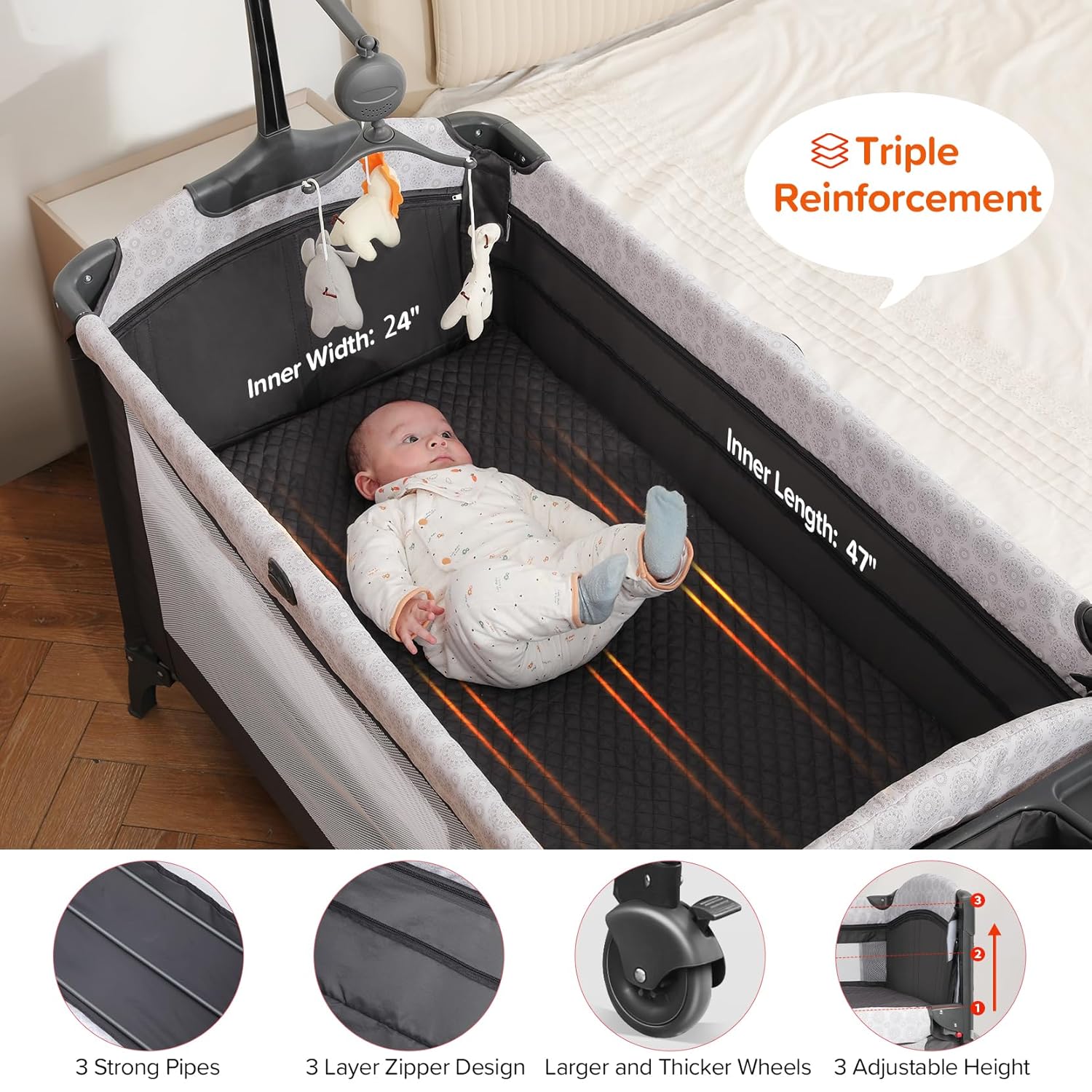 ELEMARA 4 in 1 Wide Baby Bassinet Bedside with Diaper Changer