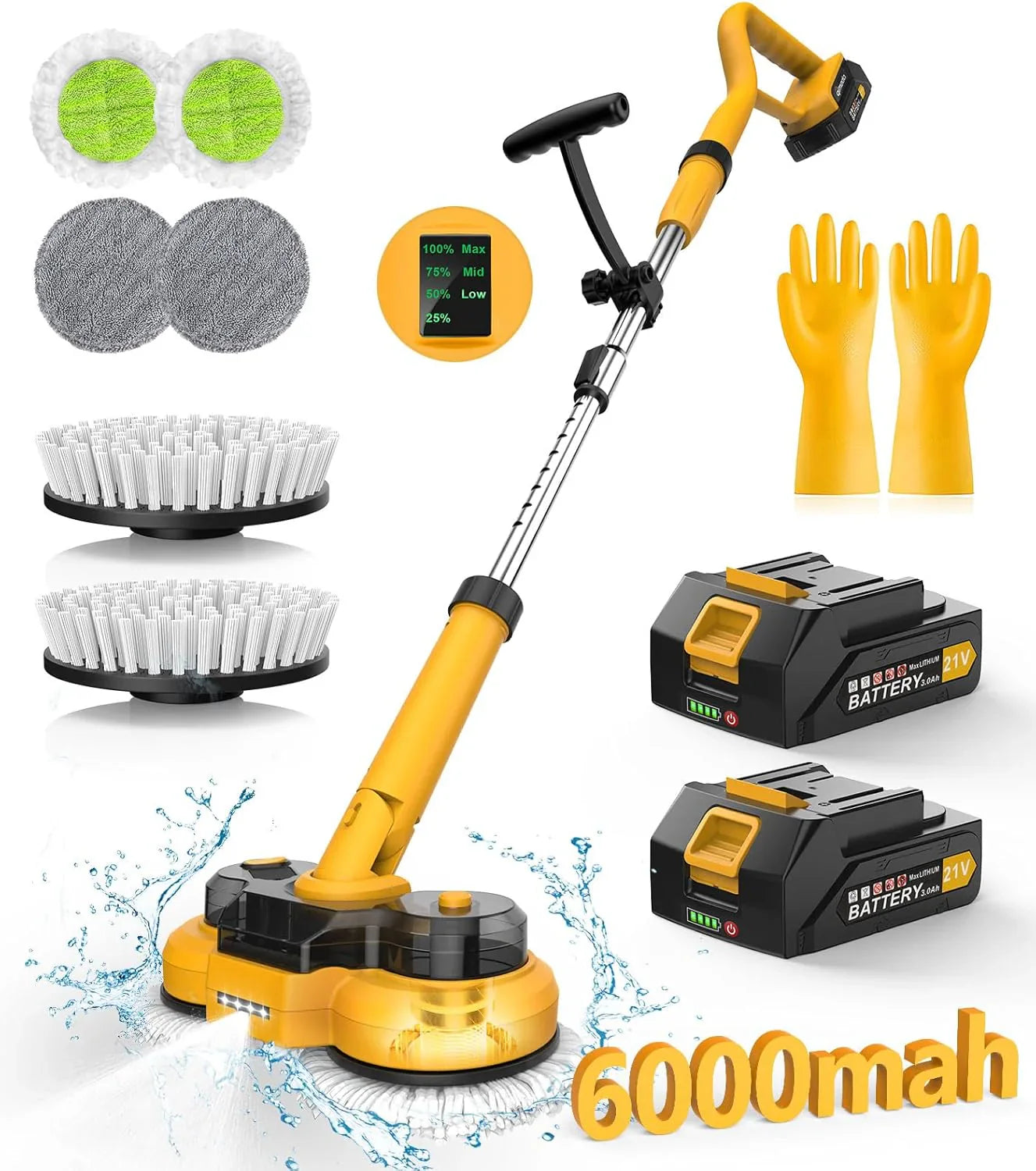 6000mAh Battery Electric Mop M1, 800RPM Cordless Electric Power Scrubber & Mops for Floor Cleaning, Best Automatic Spin Mops with Smart Display,Rotating Mop with LED Light & Water Spray-qimedo