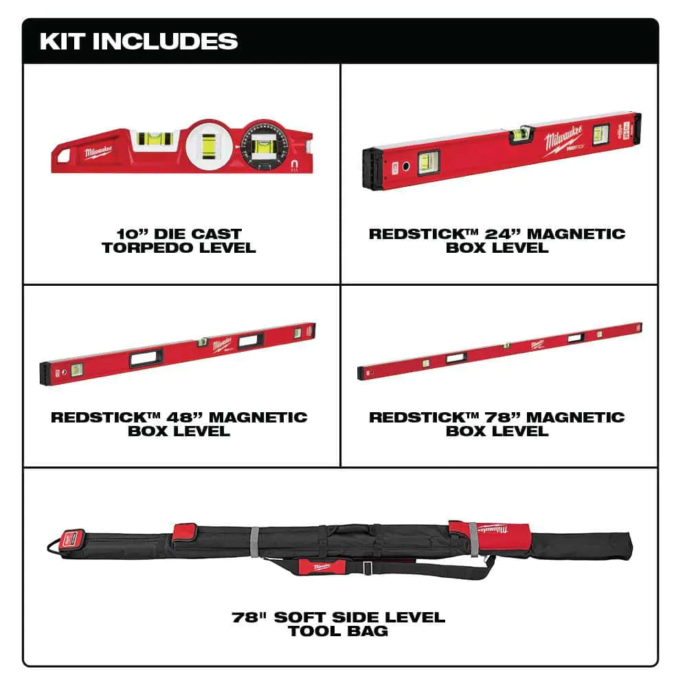 10 in. /24 in. /48 in. /78 in. REDSTICK Magnetic Box and Torpedo Level Set MLBXCM78