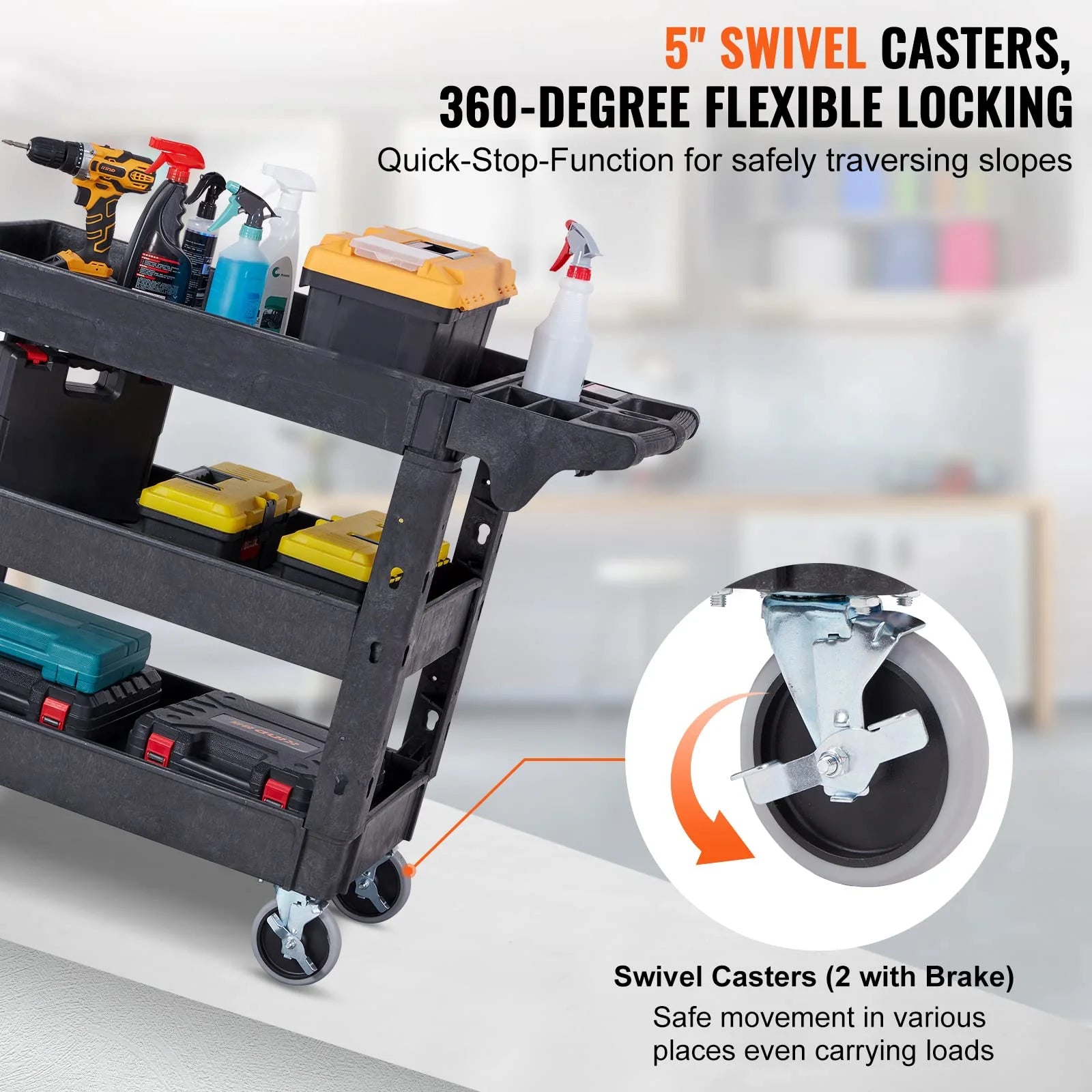 VEVOR 3 Shelf 550LBS Heavy Duty Plastic Rolling Utility Cart