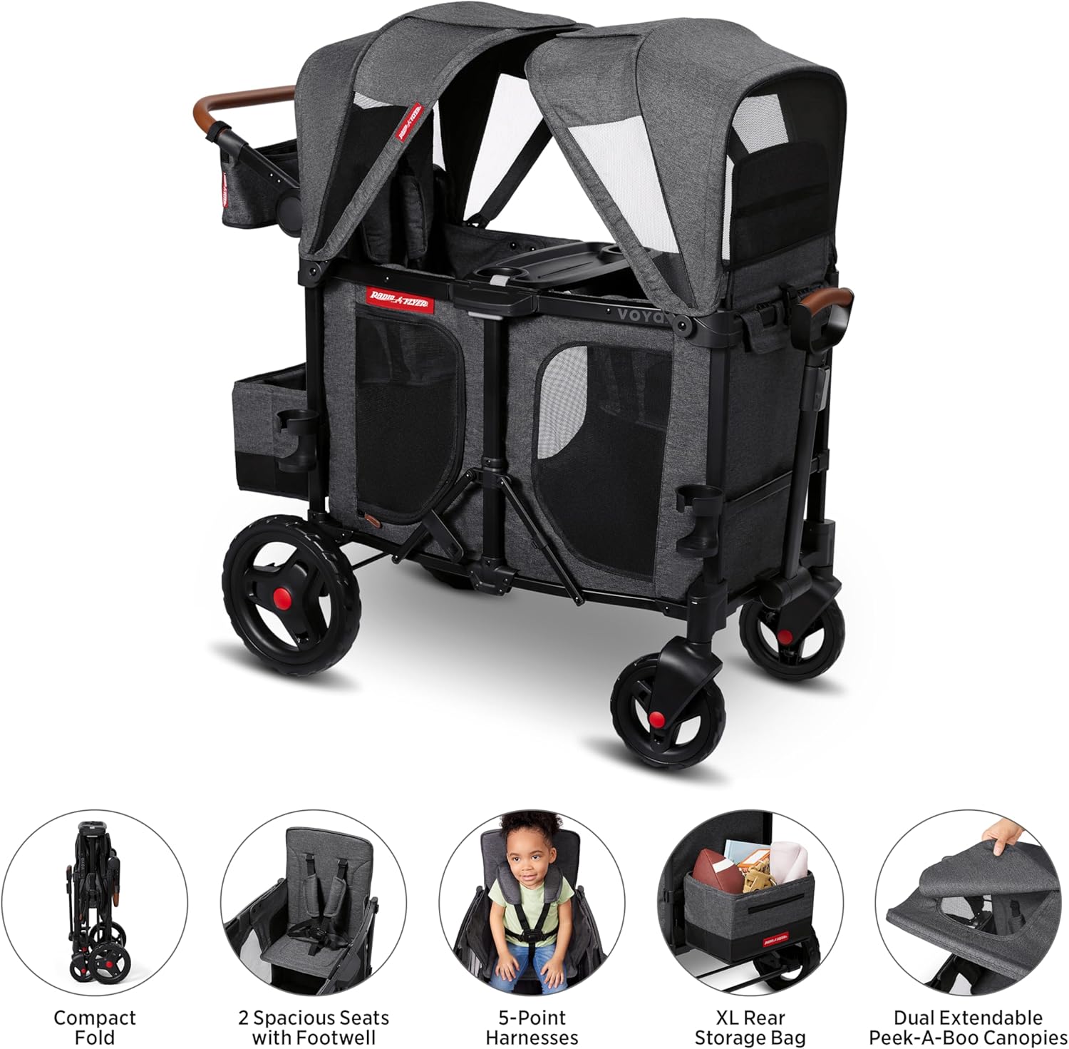 Stroller Wagon, 4 Seater Wagon Stroller for Kids with Low Sides, Baby Stroller Wagon, Quad Stroller