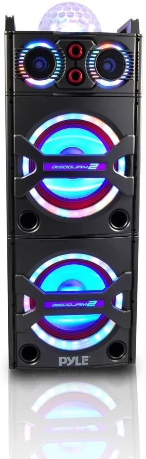 Portable Bluetooth PA Speaker System – 2000W Active powered Outdoor Bluetooth Speaker Portable PA System w Microphone In, Party Lights, USB SD Card Reader, AUXRCAFM Radio, Wheels