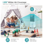 Evaporative Cooler, Include Control, 4 Ice Packs, Bladeless Fan with 4 Wind Modes, 3 Speeds, 7.5H Timer, 12L Water , LED Display, Portable Air Cooler for Indoor Use, Bedroom, White