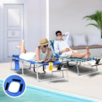 3-in-1 Outdoor Sun Tanning Lounge Chair with Face Hole �� 5-Position Recliner, Folding Side Table & Removable Pillow, 330lbs Capacity, Blue
