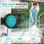 AYURA Retractable Garden Hose Reel, Any Length Lock, Slow Auto-Rewind, 10 Pattern Nozzle