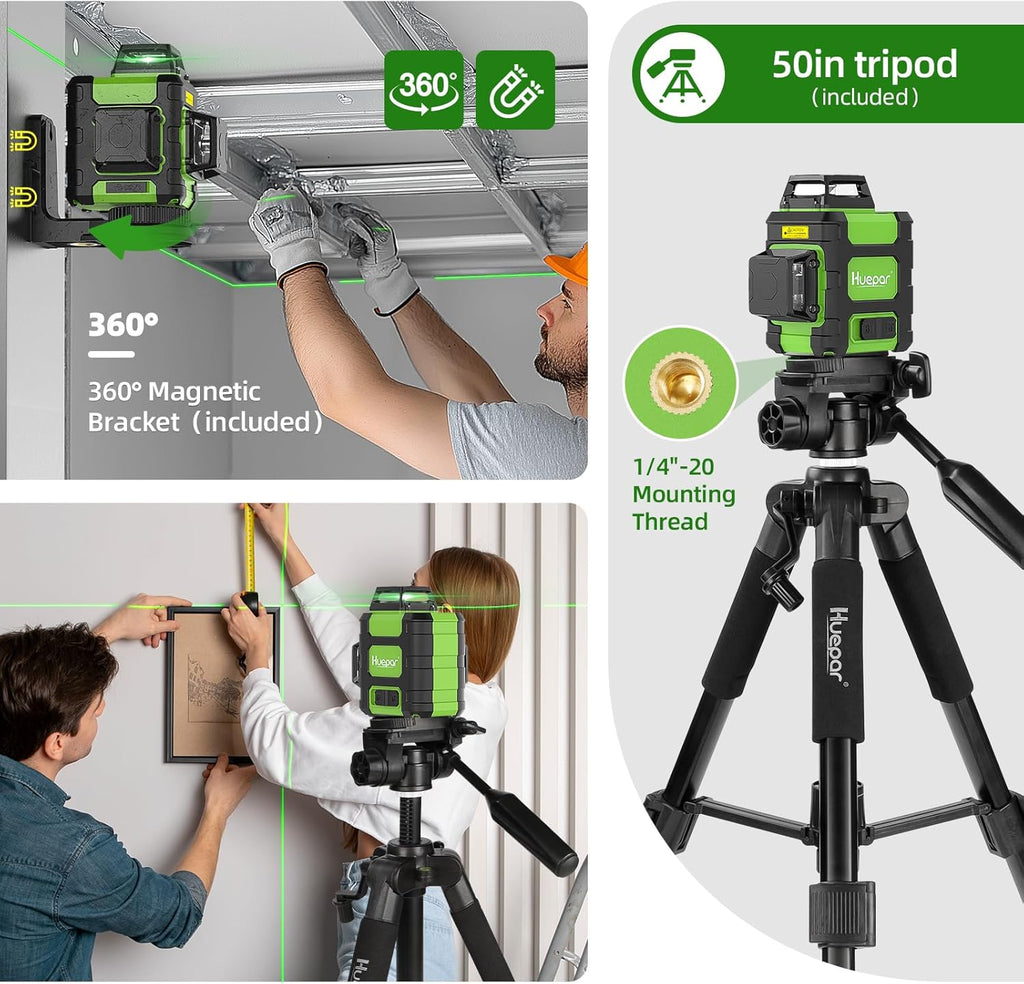 Huepar 360 Self Leveling Rechargeable Lazer Level with Tripod