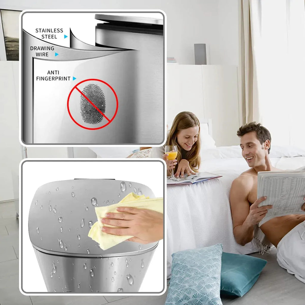Bigacc 13 Gallon 50 Liter Kitchen Trash Can with Touch-Free & Motion Sensor, Automatic Stainless-Steel Garbage Can, Anti-Fingerprint Mute Designed Trash Bin Brushed Stainless Steel