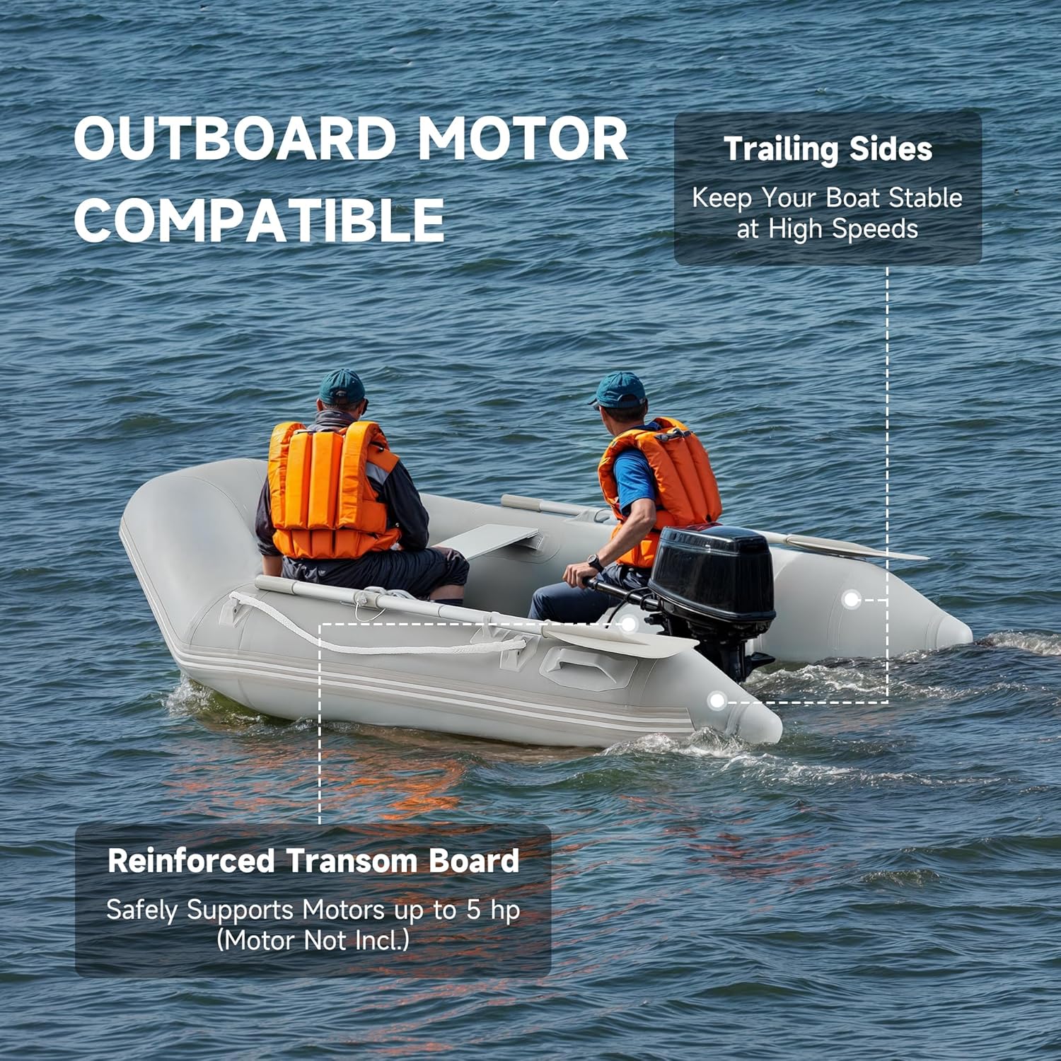 CREWORKS 7.5ft Inflatable Dinghy Boat, 2 Person 660lb Transom Sport Tender Boat with Pump Aluminum Oars Floor, Heavy Duty Inflatable Raft Kayak for Adults