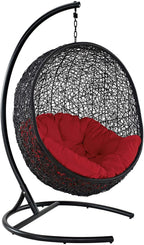 EEI739BEISET Encase Wicker Rattan Outdoor Patio Porch Lounge Egg, Swing Chair with Stand, Beige