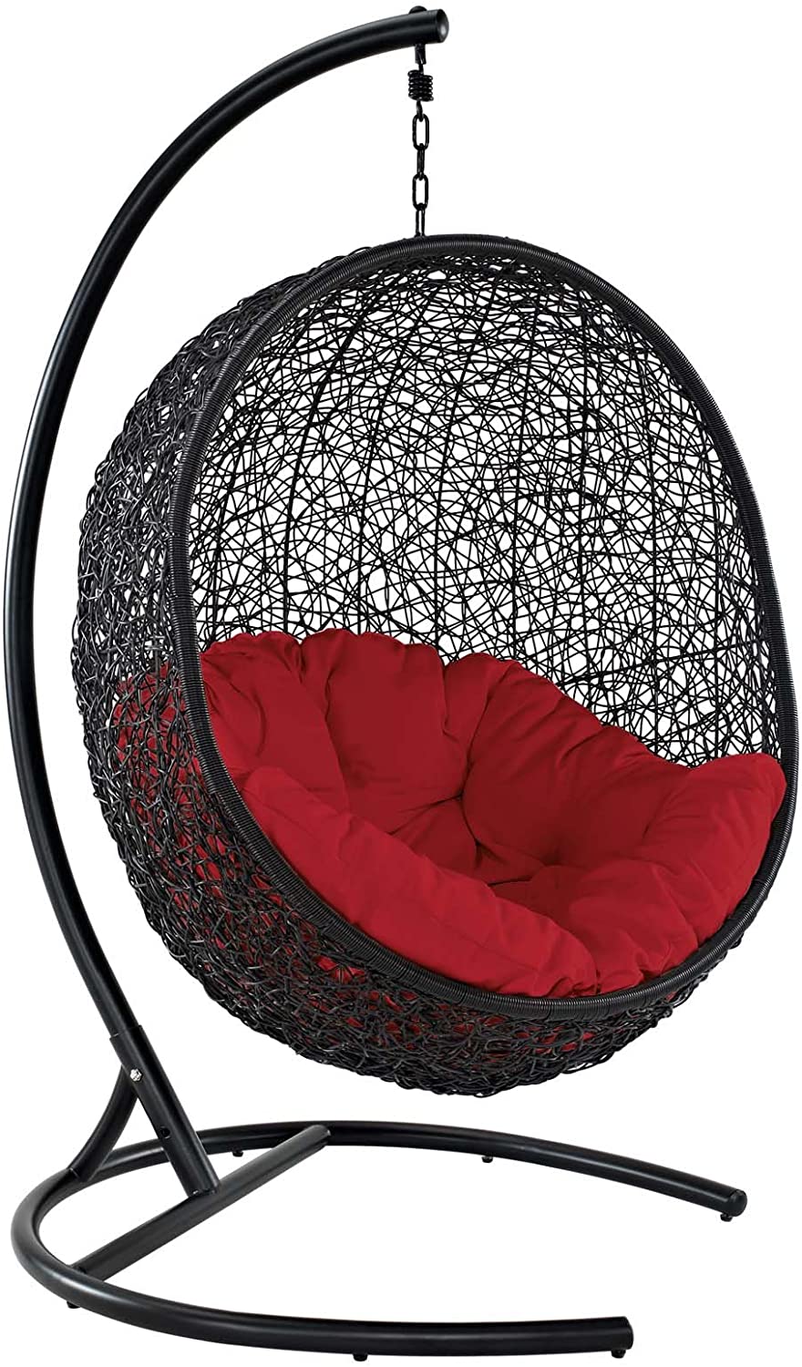 EEI739BEISET Encase Wicker Rattan Outdoor Patio Porch Lounge Egg, Swing Chair with Stand, Beige
