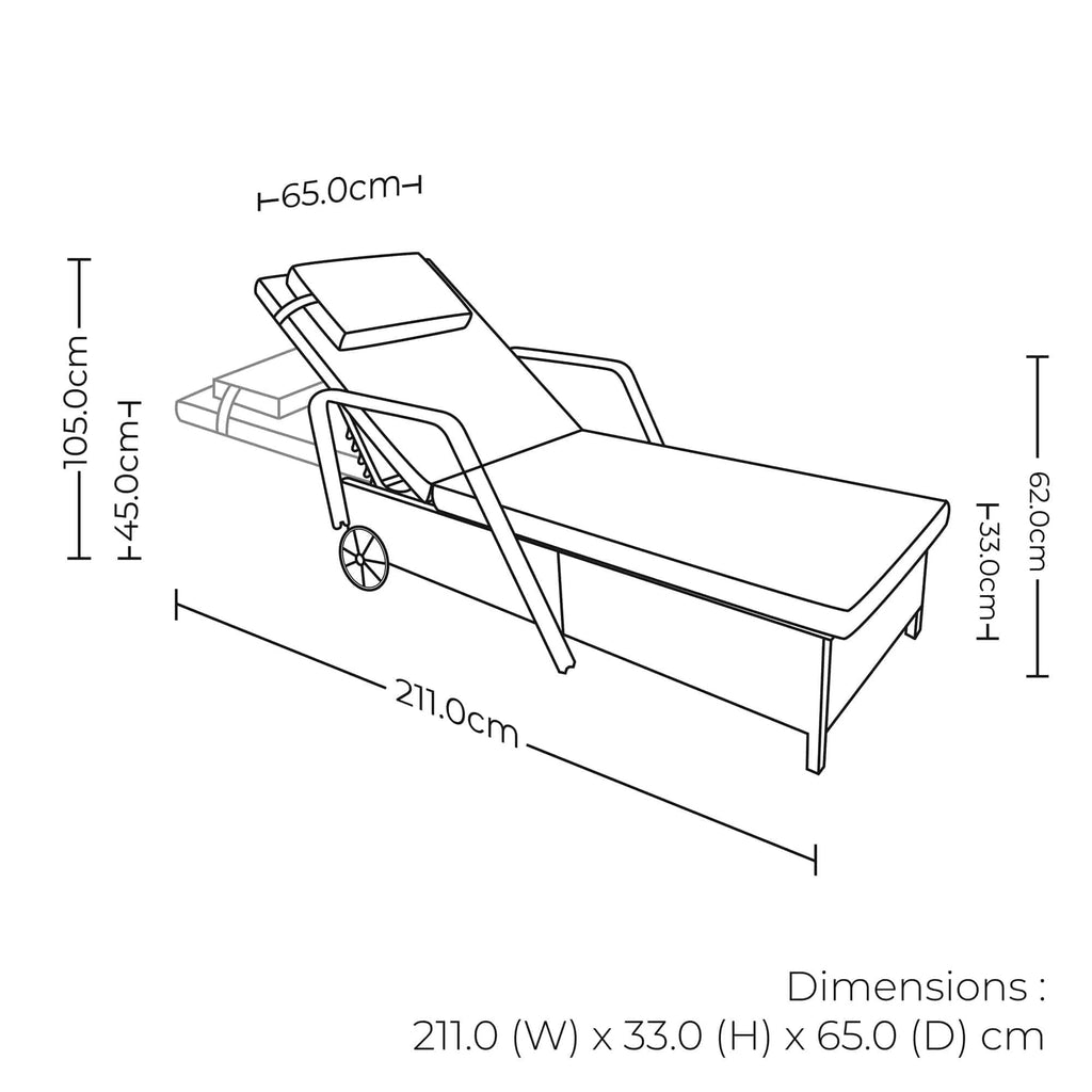 Rattan Sun Lounger with Wheels