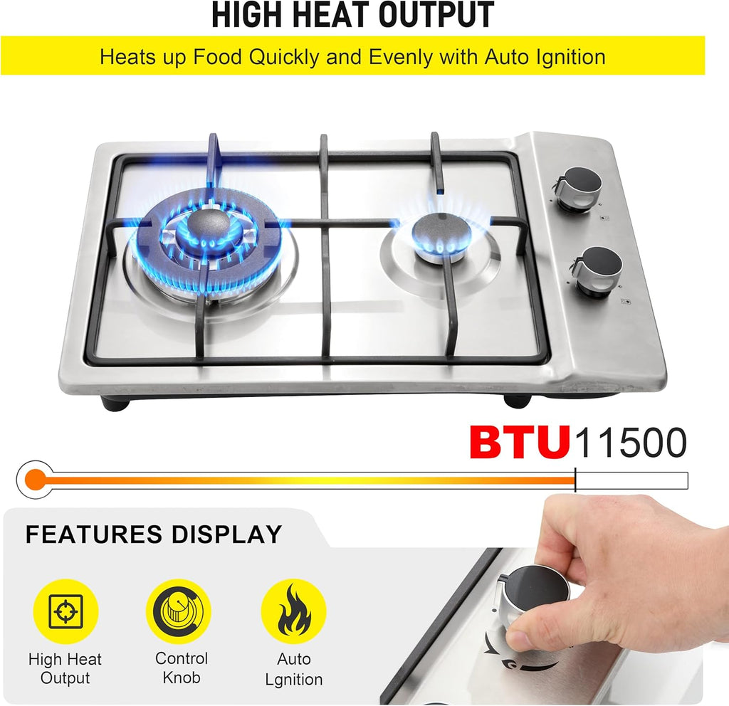Forimo 12 Inch Stainless Steel Gas Stove Top Dual Fuel Easy to Clean