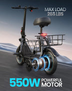 Electric Scooter with Large Basket, 550W Motor