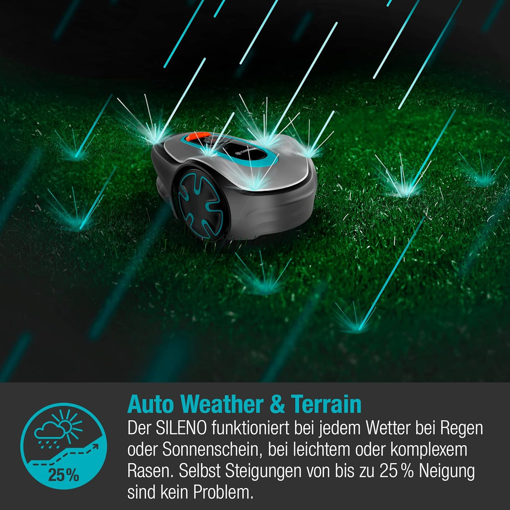Gardena Robotmaaier SILENO minimo 500 m: intelligente grasmaaier met optimale connectiviteit, programmeerbaar met Gardena Bluetooth-app, DE-versie (15202-20)