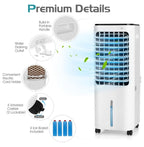 Evaporative Cooler, Include Control, 4 Ice Packs, Bladeless Fan with 4 Wind Modes, 3 Speeds, 7.5H Timer, 12L Water , LED Display, Portable Air Cooler for Indoor Use, Bedroom, White