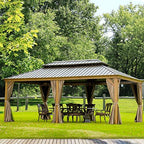 Outdoor Hardtop Gazebo 2021 New – Galvanized Steel Double Roof,Patio Gazebo Canopy with Privacy Curtains and Netting,WoodLooking Finish Aluminum Frame Cavus 12'X20′ by domi outdoor living