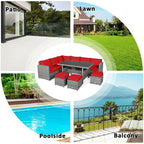 7 PCS Resin Wicker Outdoor Sectional Sofa Set Rattan Patio Seating Group with Dining Table, Ottomans & Cushions